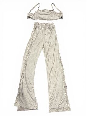 Wide Leg Metallic Silver Pants - Women